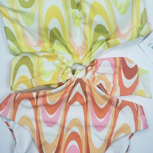 Becca Whirlpool Margot High Neck Halter One Piece Size Small Citrus Retro Print - Picture 12 of 16
